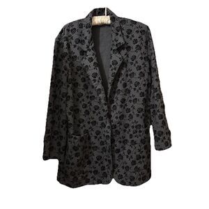 Vintage Women’s Melissa Robyn Gray Blazer Black Rose Print Size L Made In USA